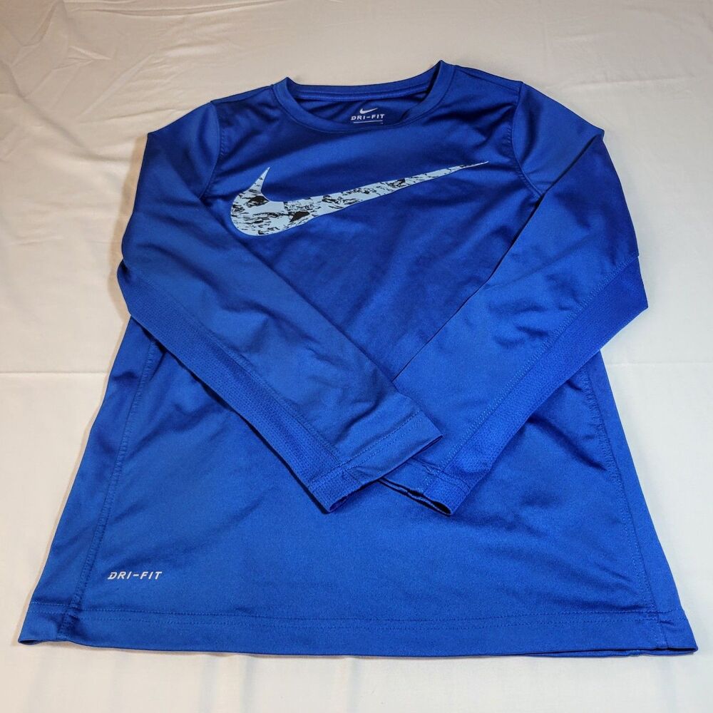 Nike Size M Dri-Fit T-Shirt Men Royal Blue Polyester Activewear Workout Training